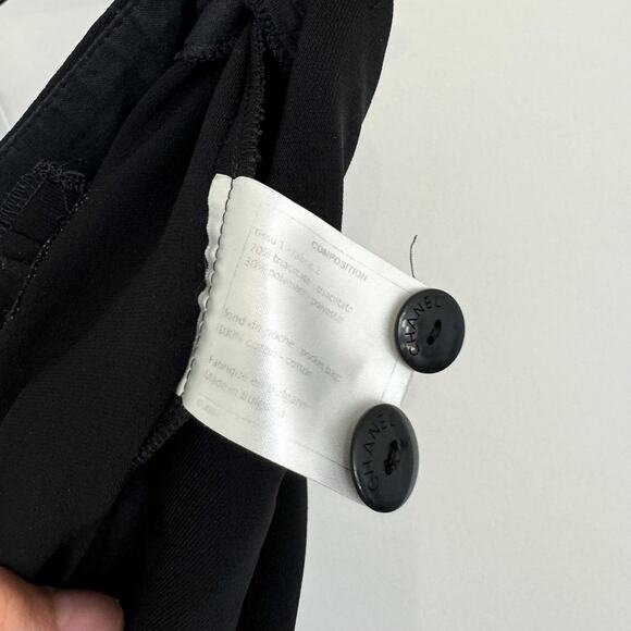 Chanel Uniform Ankle Pants Black Cropped Trousers Logo Buttons Mid Rise Size 38 - Picture 7 of 7